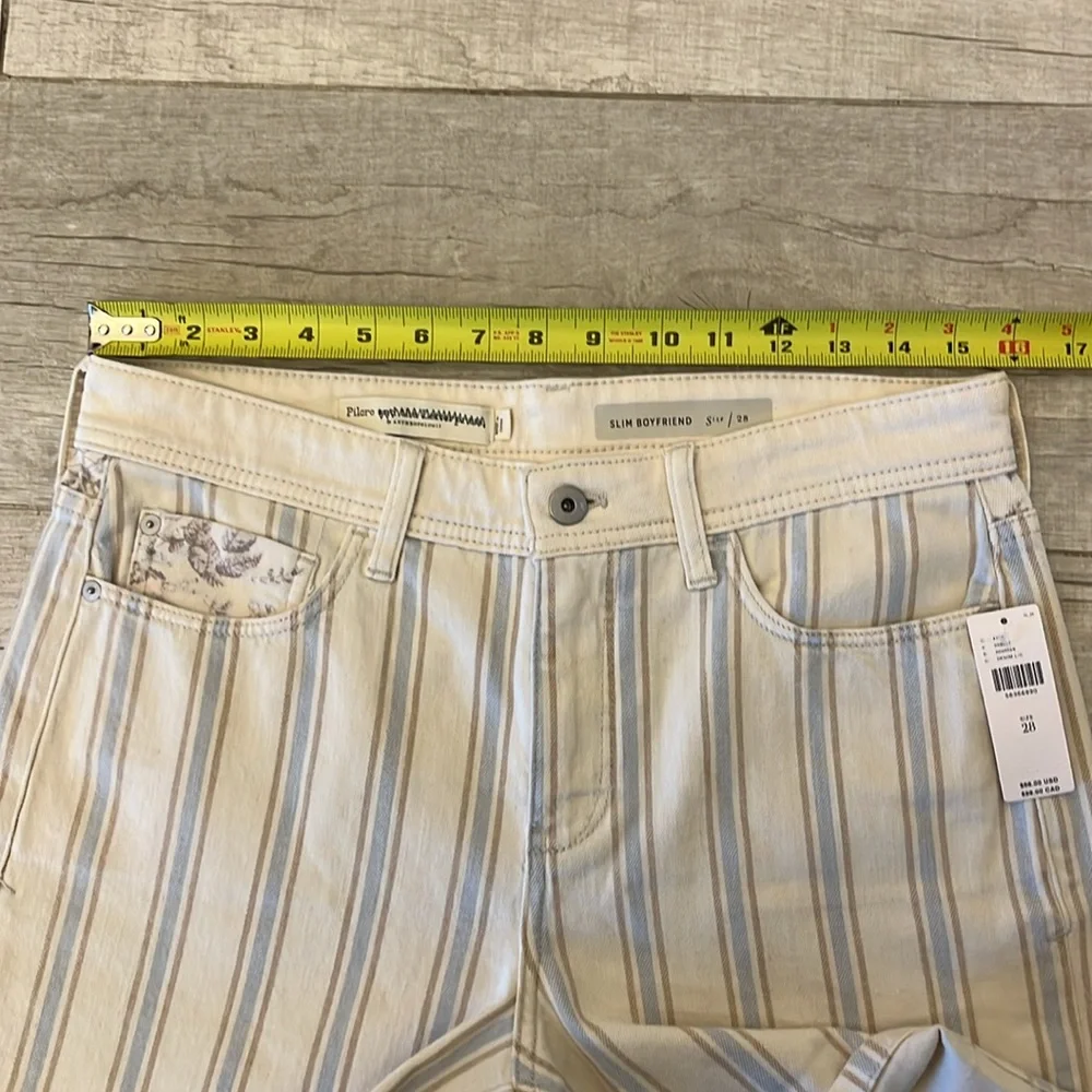 Anthropologie Denim‎ Shorts 28 Pilcro Slim Boyfriend Striped Cream High Rise NWT - Picture 9 of 11